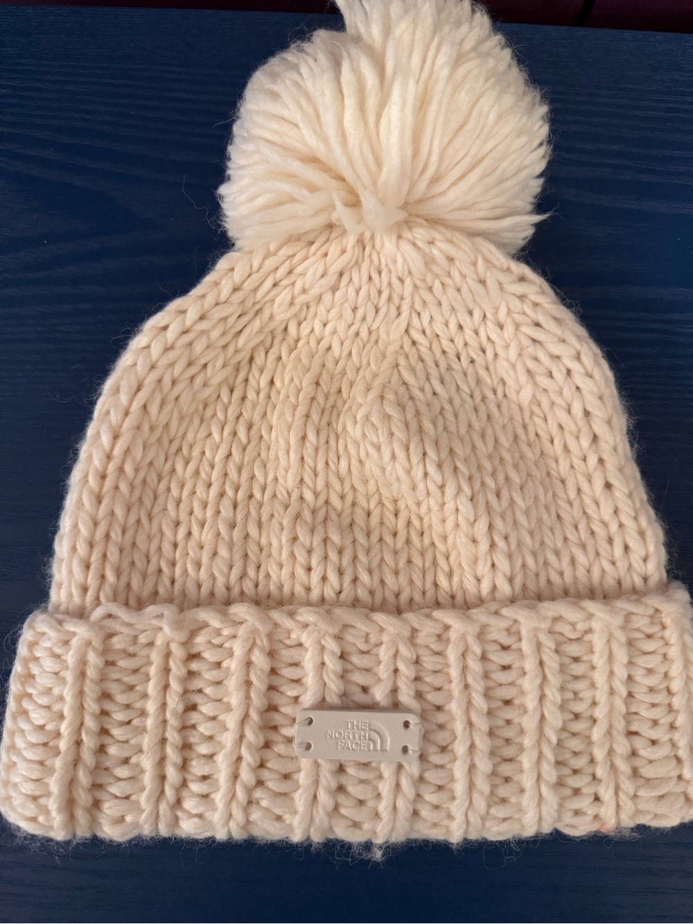 The North Face Cream Pom Knit Beanie